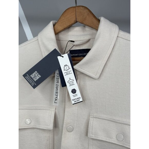 NWT Report Collection Twill Overshirt Men’s XL Cream Long Sleeve Full Snap - Picture 3 of 15